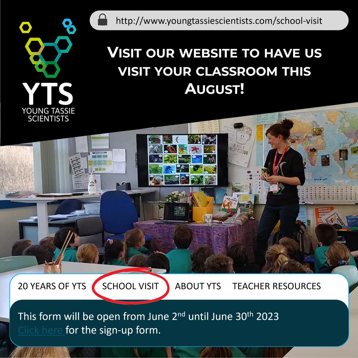 youngtassiescientists.com/school-visit

An opportunity not to be missed! 
Inspiring the future