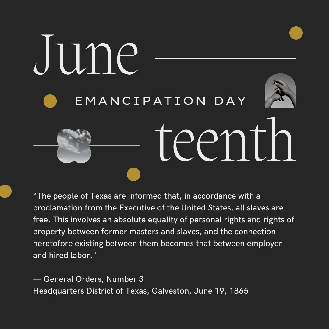 Juneteenth is a day of recognition, restoration &amp; celebration.

Today many of us get a day off to commemorate a day when many learned they were no longer free labor. 
We stand on the shoulders of these survivors.  #juneteenth #history #facts