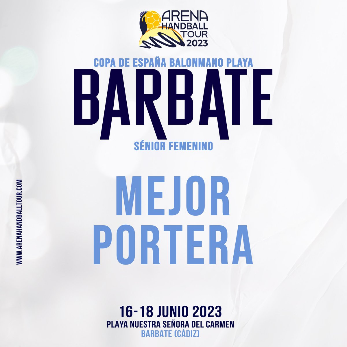 ✨ ¡Vota por la 𝙈𝙚𝙟𝙤𝙧 𝙋𝙤𝙧𝙩𝙚𝙧𝙖 en la #CopaESPBMPlaya de Barbate!

♻️ RT: Ángela María Alpert (<a href="/BmpUrciAlmeria/">BMP Urci Almería 🤾‍♀️🤾‍♂️🏖</a>)  
❤️ Me Gusta: Eva Pilar Martín (<a href="/bmplayalcala/">CB Playa Alcalá</a>)  

#CopaESPBMPlaya #ArenaHandballTour <a href="/diputacioncadiz/">Diputación de Cádiz</a> <a href="/Ayto_Barbate/">Ayuntamiento Barbate</a> <a href="/AndaluciaJunta/">Junta de Andalucía</a>