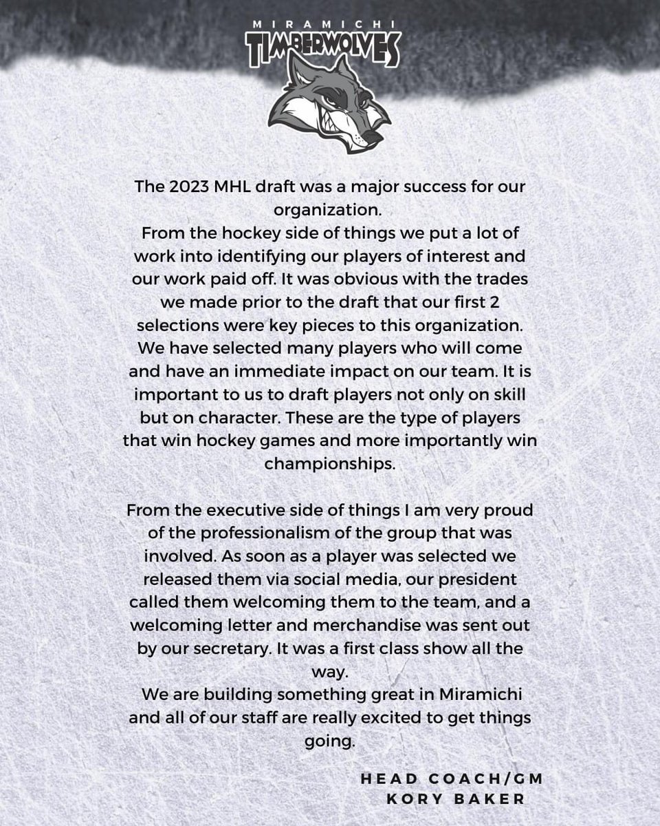 Update from Coach Baker
#Miramichi #GoWolvesGo #DefendTheDen