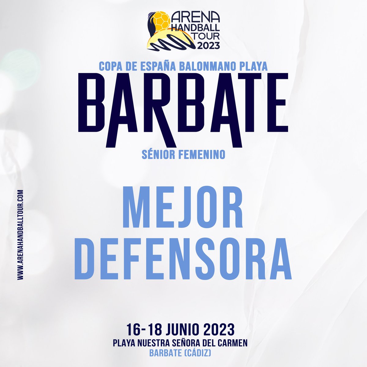 ✨ ¡¡Vota por la 𝙈𝙚𝙟𝙤𝙧 𝘿𝙚𝙛𝙚𝙣𝙨𝙤𝙧𝙖 en la #CopaESPBMPlaya de Barbate!

♻️ RT: Andrea Pérez (<a href="/BmpUrciAlmeria/">BMP Urci Almería 🤾‍♀️🤾‍♂️🏖</a>)  
❤️ Me Gusta: Zahira Martín (@cats_Almeria)  

#CopaESPBMPlaya #ArenaHandballTour <a href="/diputacioncadiz/">Diputación de Cádiz</a> <a href="/Ayto_Barbate/">Ayuntamiento Barbate</a> <a href="/AndaluciaJunta/">Junta de Andalucía</a>