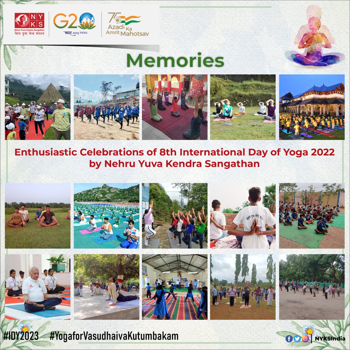 Every year #InternationalDayofYoga is celebrated with enthusiasm across the country by Nehru Yuva Sangathan. Here are some glimpses of the different events organized on #IDY2022.

#IDY2023 #YogaforVasudhaivaKutumbakam #NYKS4Yoga