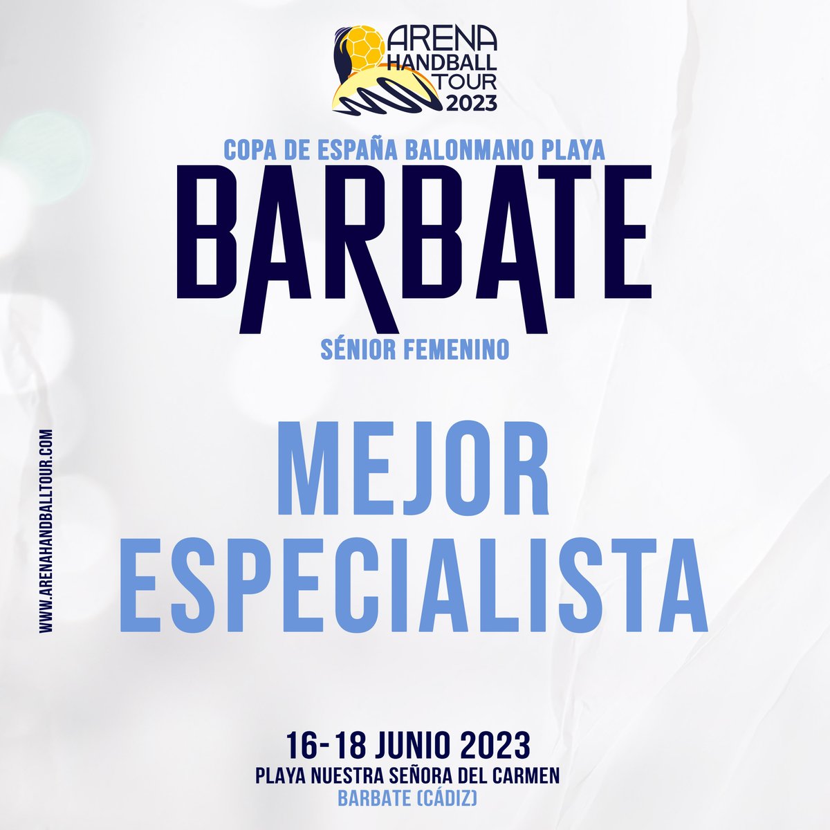 ✨ ¡Vota por la 𝙈𝙚𝙟𝙤𝙧 𝙀𝙨𝙥𝙚𝙘𝙞𝙖𝙡𝙞𝙨𝙩𝙖 en la #CopaESPBMPlaya de Barbate!

♻️ RT: Leticia Guerrero (<a href="/BmpUrciAlmeria/">BMP Urci Almería 🤾‍♀️🤾‍♂️🏖</a>)
❤️ Me Gusta: Cristina Beiztegui (<a href="/BMMontequinto/">Helvetia Montequinto</a>)  

#CopaESPBMPlaya #ArenaHandballTour <a href="/diputacioncadiz/">Diputación de Cádiz</a> <a href="/Ayto_Barbate/">Ayuntamiento Barbate</a> <a href="/AndaluciaJunta/">Junta de Andalucía</a>