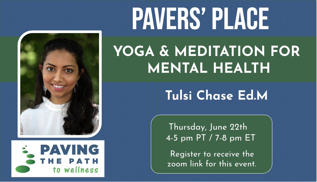 Join us for the next Pavers' Place!   

For a lively discussion on yoga, meditation, and their benefits for mental health, chronic disease management, overall well-being, and preventing burnout.

 Click here to register: bit.ly/41sJI6U