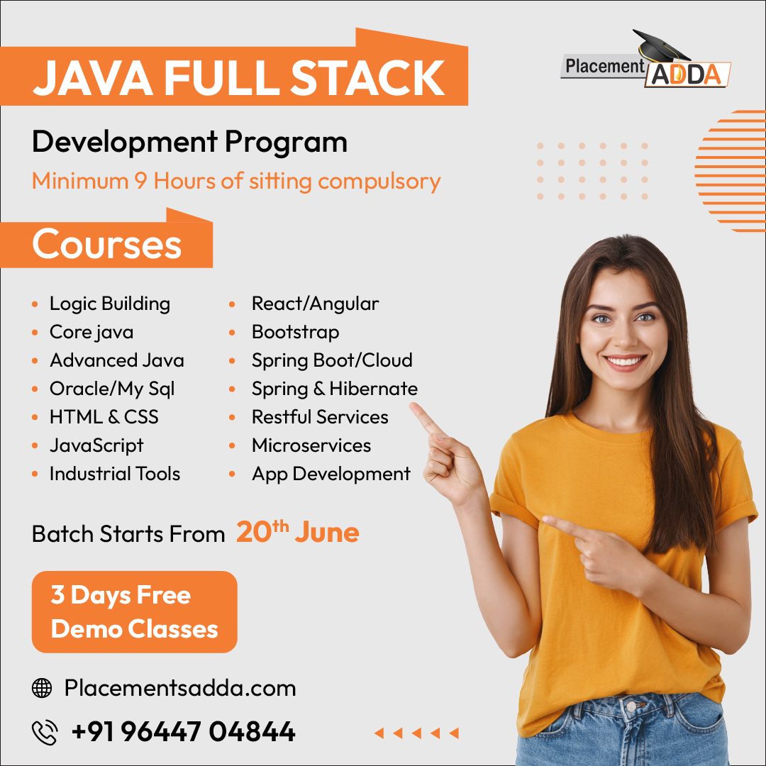 PlacementsAdda's tweet image. *Java Full Stack &quot;Development Program&quot;👨‍🎓👍

Batch Start From:
--&amp;gt;&amp;gt; 20th June 2023 &amp;lt;&amp;lt;--

#PlacementsAdda #ITprofessional #JavaFullStack #FullStackDevelopment #Java #technology #innovation #industrialtraining