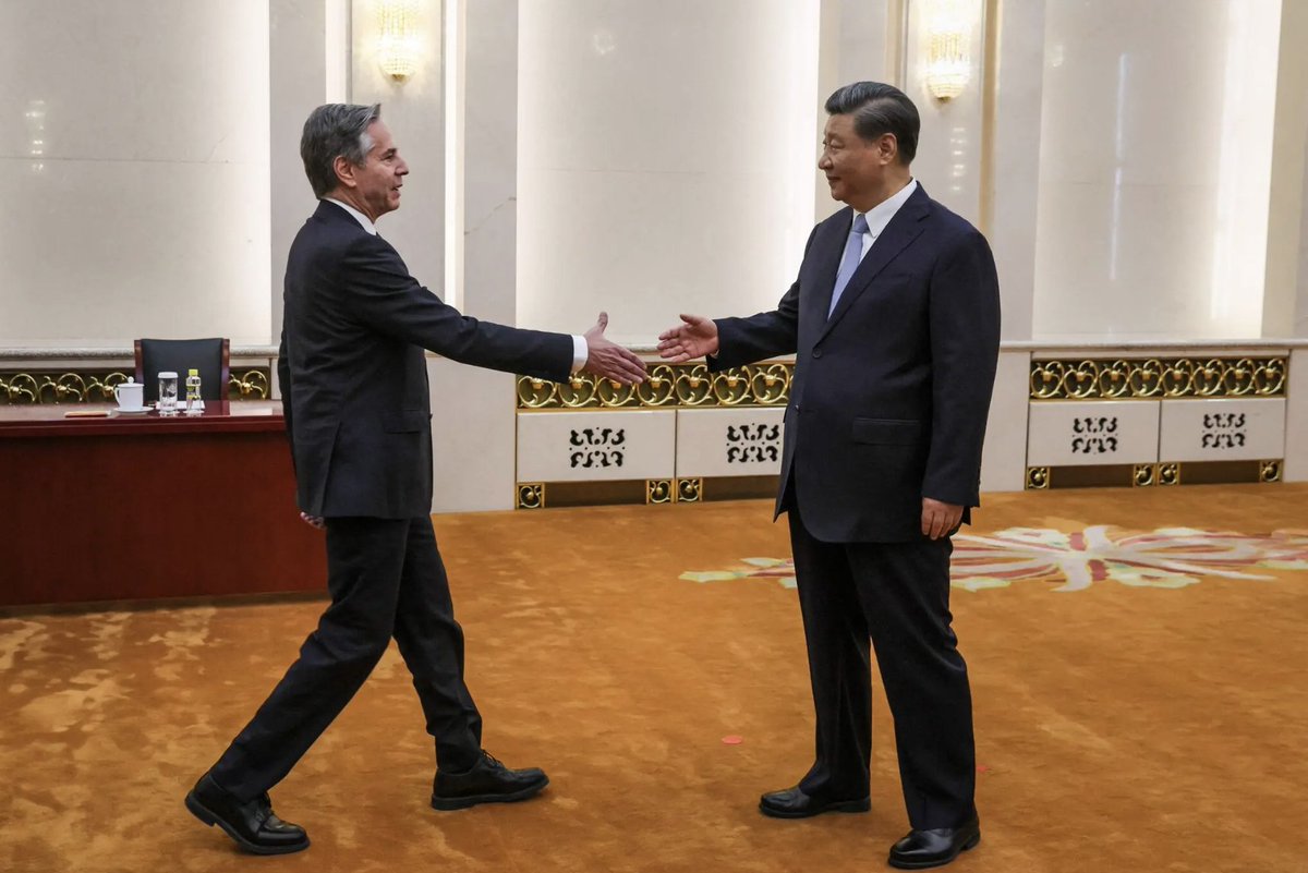 Xi's BODY LANGUAGE says it all!!! If you take a look at the attached image from today's New York Times by Leah Millis NOTICE how Xi doesn't move towards Blinken and intentionally holds his arm back.  I'm done with China! Fu%k you Xi!!!