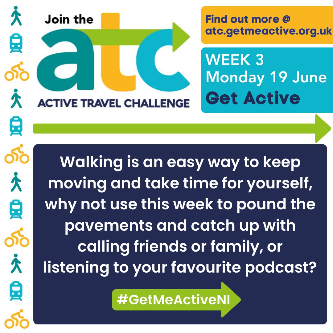 Walking is an easy way to keep moving and take time for yourself, why not use this week to pound the pavements and catch up with calling friends or family, or listening to your favourite podcast?

#GetMeActiveNI