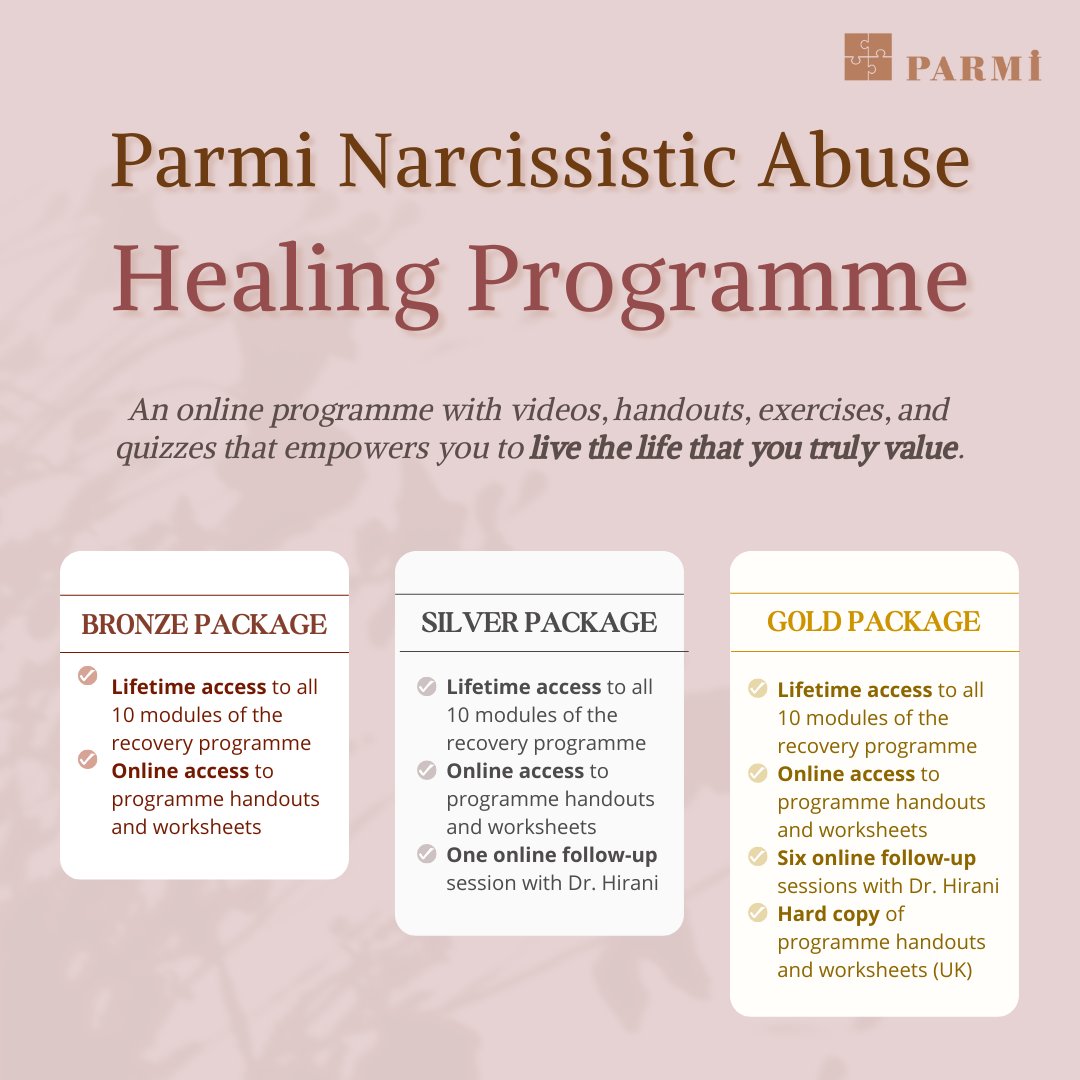 Narcissistic abuse can happen in any relationship within families, friends, partners, workplaces and more. Start your healing journey with Parmi at parmi.co.uk 🌱
-
#parmisupport #healing #mentalhealth #wellbeing #abuse #programme
