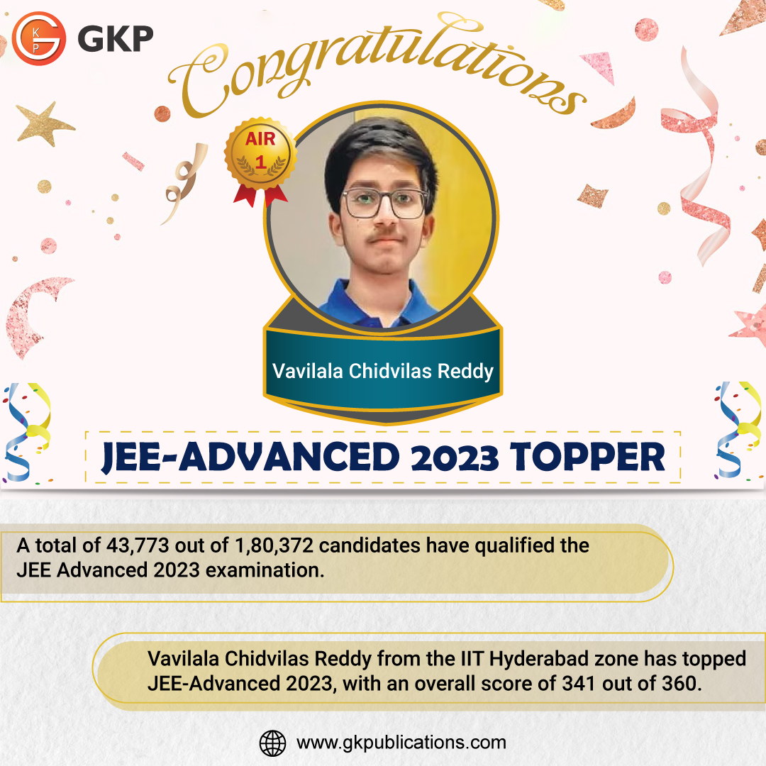 GKPonline's tweet image. 🎉 Congratulations to Vavilala Chidvilas Reddy, AIR 1 in JEE-Advanced 2023! 🏆

#jeeadvanced2023 #jeeadvancedresult2023 #JEEAdvanced #iithyderabad #IIT #IITJEE #iitjeeadvanced