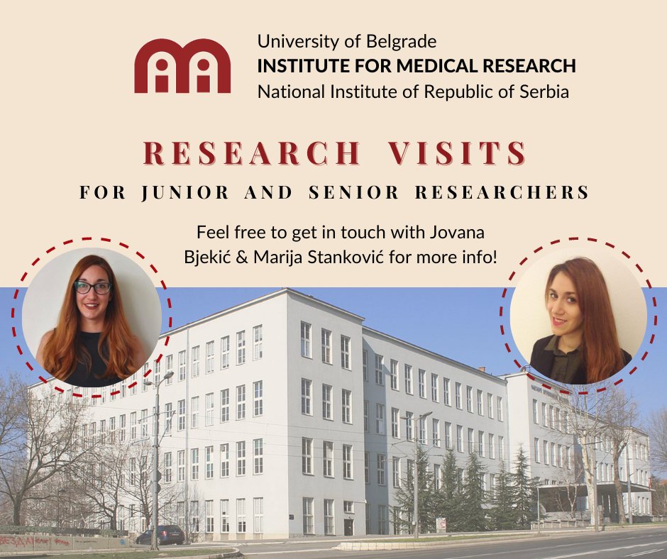 Institute for Medical Research (University of Belgrade) welcomes researchers of all stages for short-term and mid-term scientific visits!

Details about who can apply, contacts &amp; mobility costs ➡️ twinnibs.imi.bg.ac.rs/visit-imr/