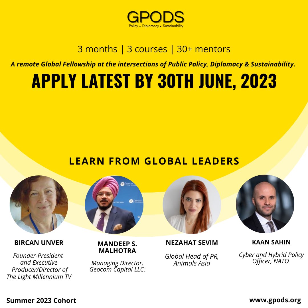 Apply now for the GPODS Fellowship and be a part of the community of global leaders and experts specialising in the fields of public policy, diplomacy and sustainability. To know more and apply, visit: gpods.org #fellowship #sustainability #diplomacy #policy