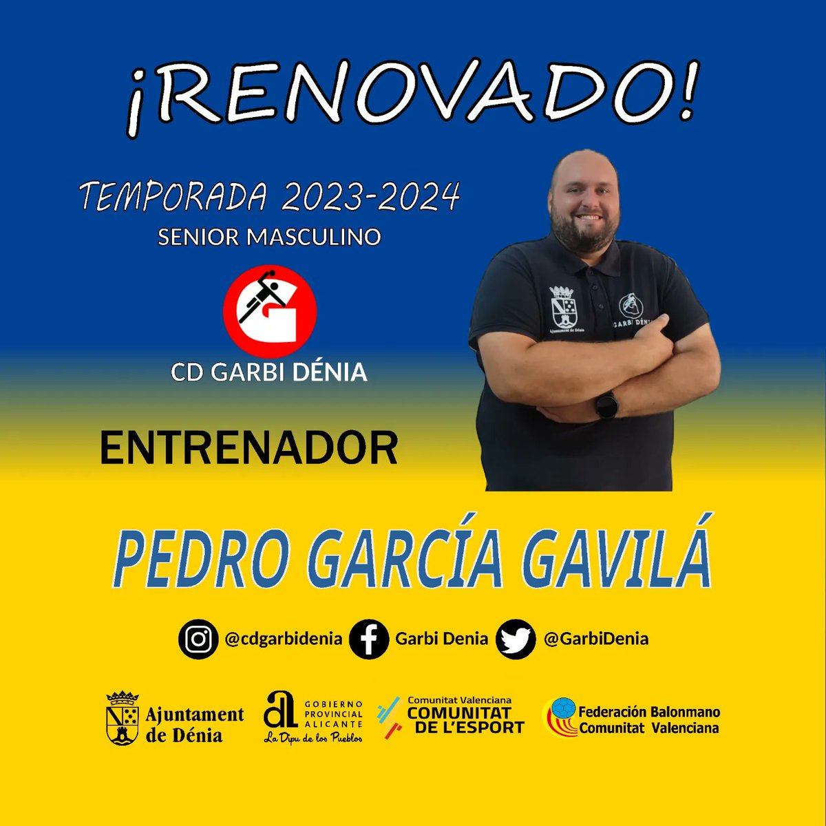 CDGarbiDenia's tweet photo. TEMPORADA 2023-2024

¡RENOVADO!

Pedro García Gavilà, Entrenador equipo Senior Masculino 2023-2024

#cdgarbidenia #garbidenia #balonmano #handbol #handball #denia #comunitatdelesport #fbmcv #diputacionalicante https://t.co/Ad8ZBD9ygk