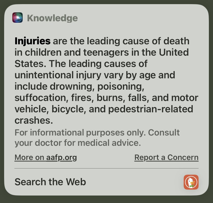 Magnes35274922's tweet photo. Just heard someone on the news say that firearms are the leading cause of death for children.  He is obviously attempting to bandwagon public opinion. So I asked Siri, “What is the leading cause of death for children in the United States?” 
His reply: https://t.co/WD3JIv1LsS