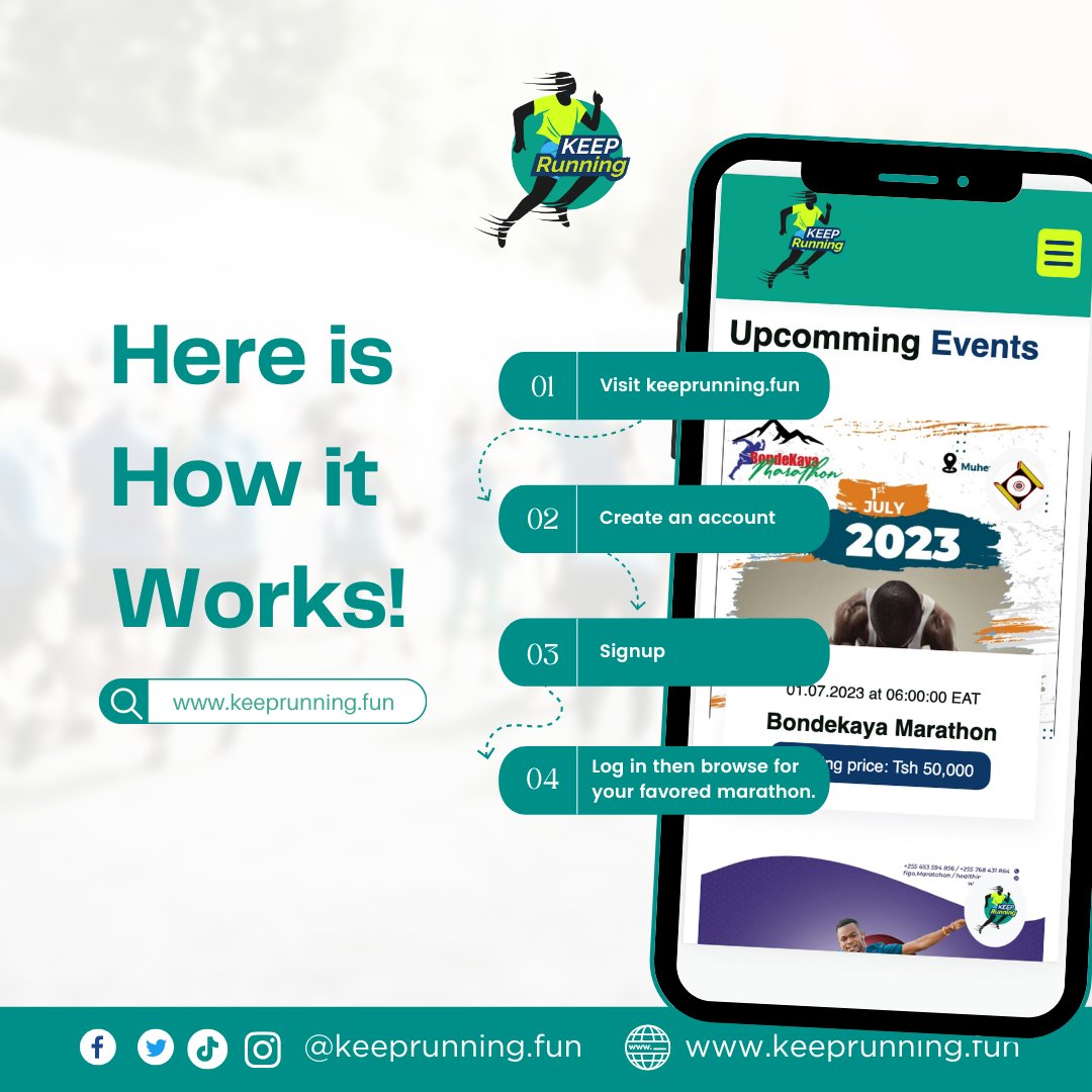 keeprunning_fun's tweet image. Simply visit keeprunning.fun, create an account, signup, log in then browse for your favored marathon.

#marathon2023 #marathonlovers #runnerstz #run #walk #onlineregistrationplatform #marathonevents #marathontanzania