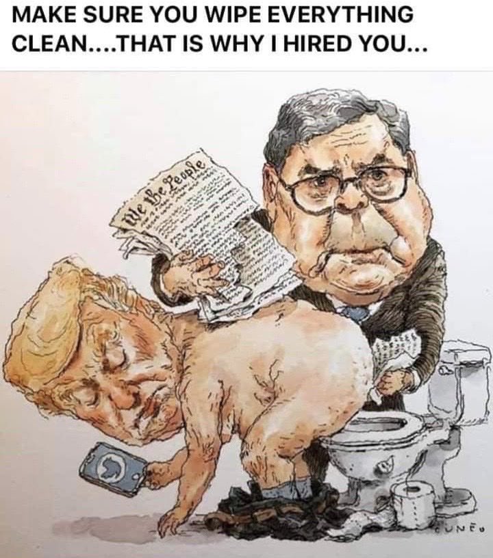 #Barr was the cleaner to Trump. The death of Epstein. Covered up Trump crimes. He is a traitor and dishonorable