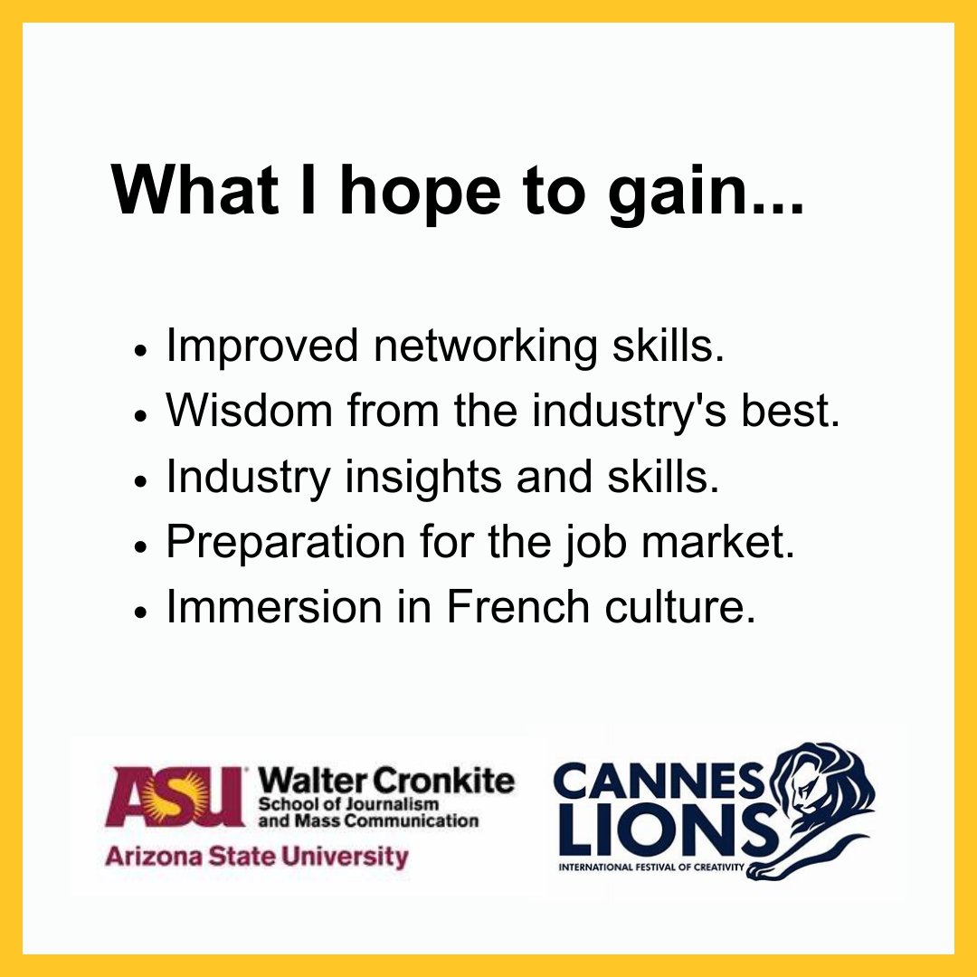 My name is Nicole Rossi. I couldn't be
more excited to experience <a href="/Cannes_Lions/">LIONS | The Home of Creativity</a> and join creatives from across the globe for a
week of exploring, learning &amp; networking. As a future communications professional, I am
excited to learn and grow through this festival. #CronkiteGlobal