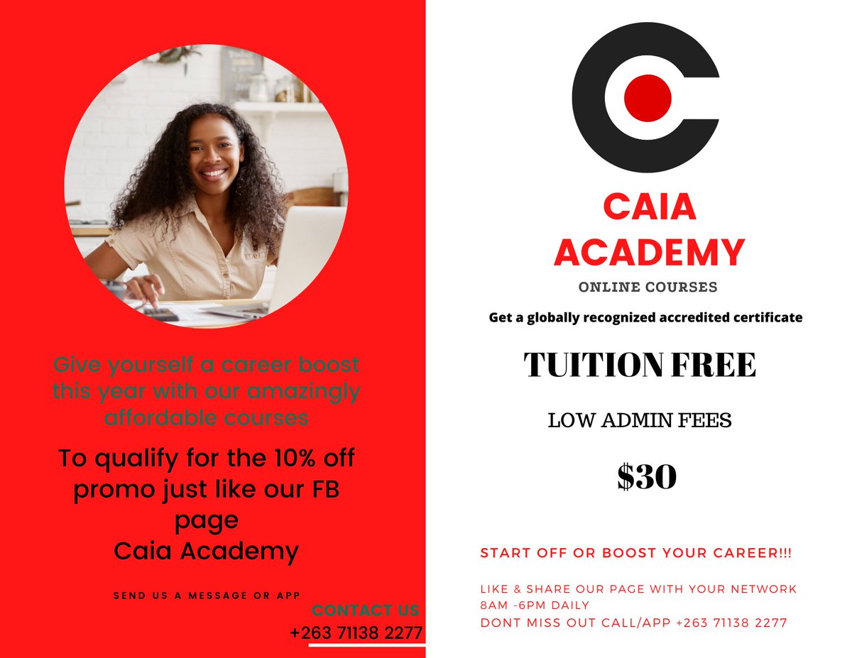 Inlight of the struggles people face to start or further they careers we started this initiative as a way to give back.
$30 gets you started!!!
Globally Accredited 
#tuitionfree
#OnlineLearning
#starttoday
P. S share on your time lines and help this get to the one who needs it.