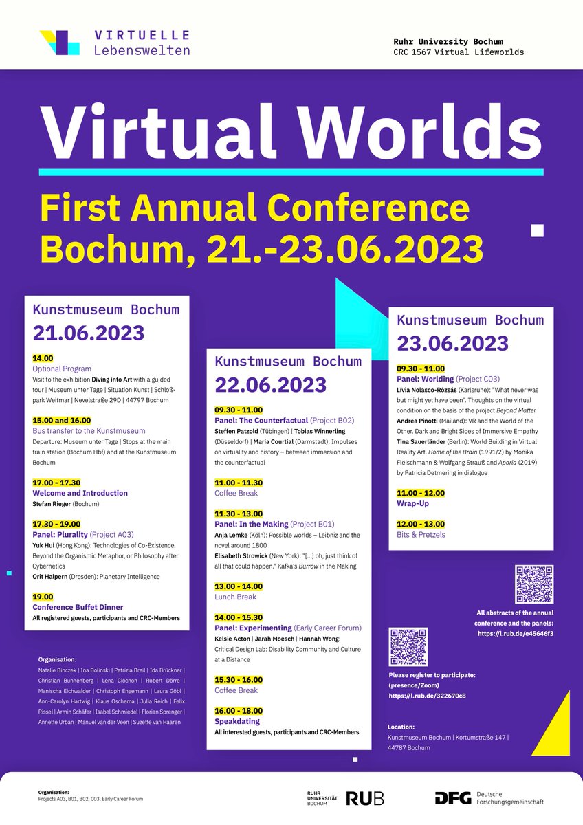 #Tomorrow 
Our First Annual Conference #VirtualWorlds starts tomorrow. All the details here⬇️
sfb1567.ruhr-uni-bochum.de/blog-post/firs…
#SFB1567
