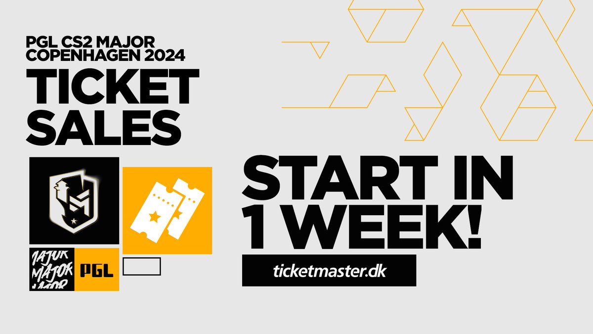 📢 PGL CS2 Major Copenhagen 2024

📆 Mark your calendar!
🗓️ June 26
⏰ 10:00 AM CET
💻 Ticketmaster.dk

✅Until then, be sure to have your Ticketmaster account ready, as you will need one to purchase your ticket! Find out more: bit.ly/43MXSjN

#PGLMAJOR
