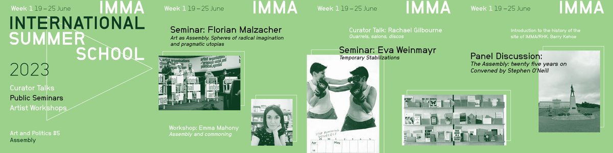 IMMAIreland's tweet photo. It’s time for the #IMMASummerSchool 2023. This year’s programme includes artist workshops, curator talks and free public events under the theme of #assembly. Join us tomorrow at 6.30 pm for our first online talk by @f_malzacher. Register here: https://t.co/qv2NGQepC8 https://t.co/HR1OvPYjzw