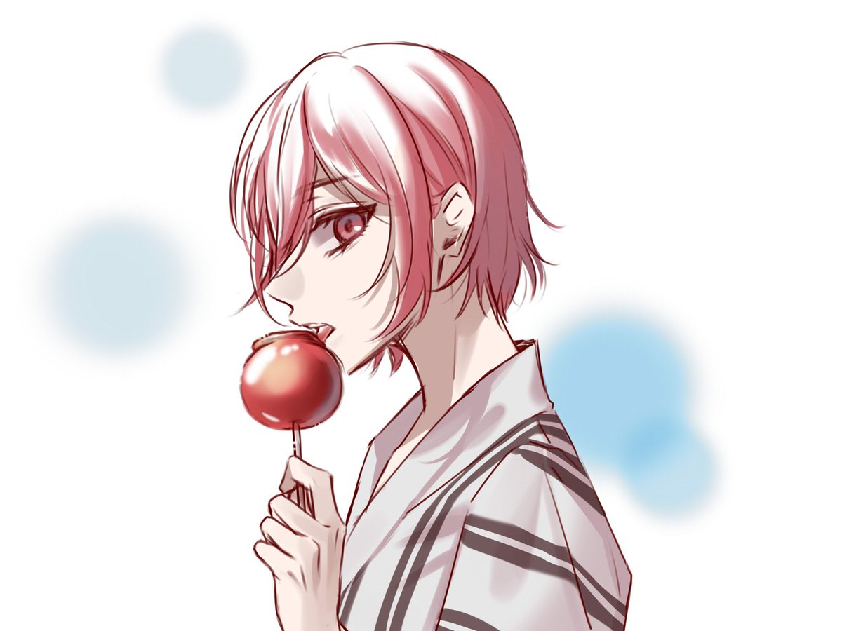 food candy apple solo short hair japanese clothes pink hair looking at viewer  illustration images