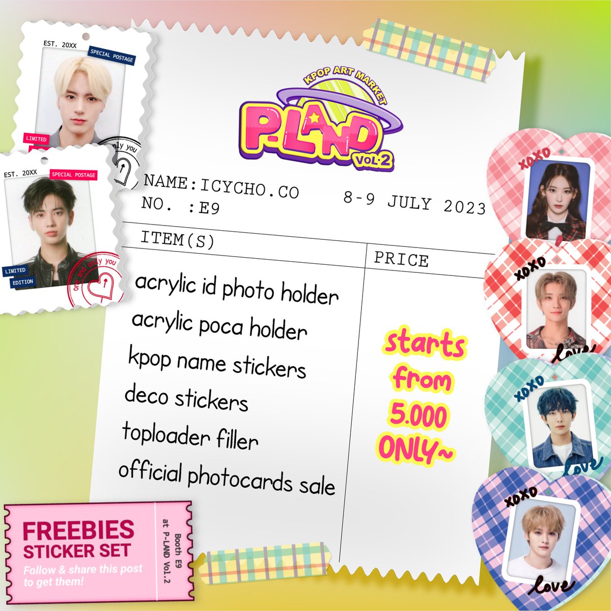 polofuma's tweet image. ♤ icychoco's first event at #PLANDVol2 @plandartmarket ♤

🗓 8-9 July 2023
💎 Booth E9
💫 Fanmerch starts 5k only!
 💸 Payment by cash / QRIS / e-wallet / bank transfer

♡ Limited pre-order open until 24 June 2023
♡ WW shipping✅

#PLANDVol2_Fanshop
#PLANDVol2_FanshopCatalog