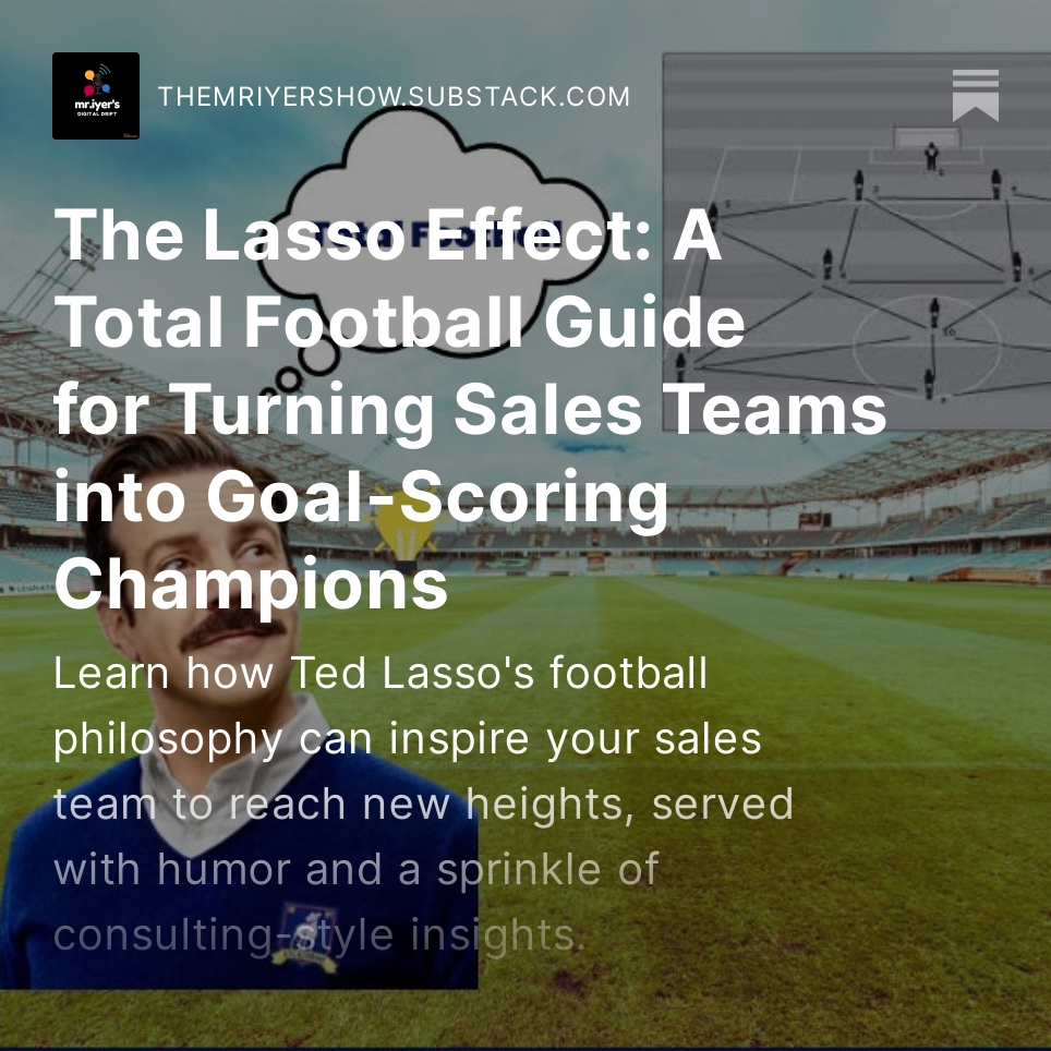 Ask_iyer's tweet image. &quot;⚽️ Ever wondered how the #TedLasso approach can revolutionize your sales strategy? Check out our article &apos;The Lasso Effect: A Total Football Guide for Turning Sales Teams into Goal-Scoring Champions&apos; for game-changing insights! 🏆 #ArticleHighlight #SaaSSales #DDialogue&quot;…