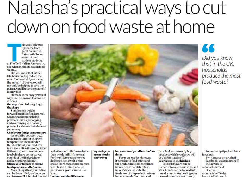 This week's 5 top tips in todays <a href="/SheffieldStar/">The Star, Sheffield</a> come from Natasha Gallotan, a student at <a href="/sheffhallamuni/">Sheffield Hallam University</a> who did a placement with us. She talks about food waste and how we can all do our bit to help save the planet - and some money!
#FoodWaste #FiveTopTips