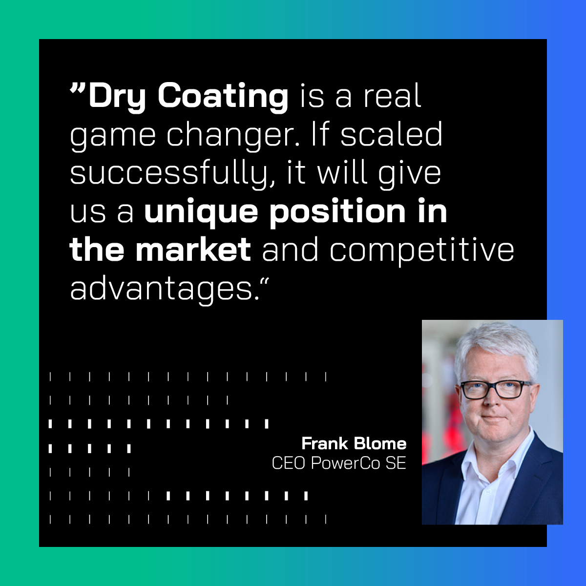 💡 Saving 30% energy with innovative production process! 💡

#PowerCo, a subsidiary of #VWGroup, will introduce a completely new manufacturing process in its three #battery cell production plants in Europe and Canada.

Check out, what the CEO of PowerCo says about it: