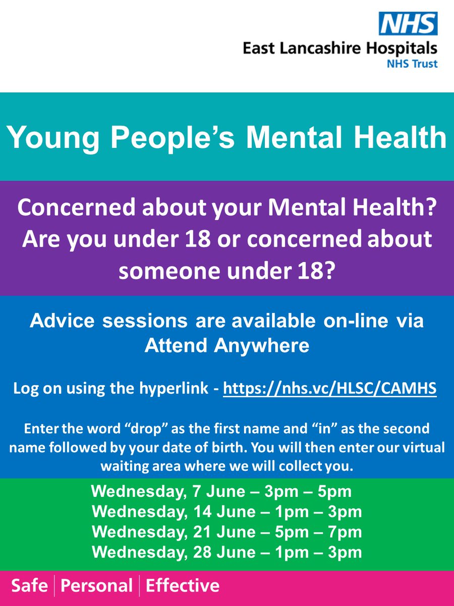 ELHT_NHS's tweet photo. Are you concerned about your mental health, or someone else's under 18? ๐ง
Our #ELCAS Team have online advice sessions available for you to receive further support. To log on and for further information please visit ๐ https://t.co/BNDnBnSK5J https://t.co/DWthNYNYGf