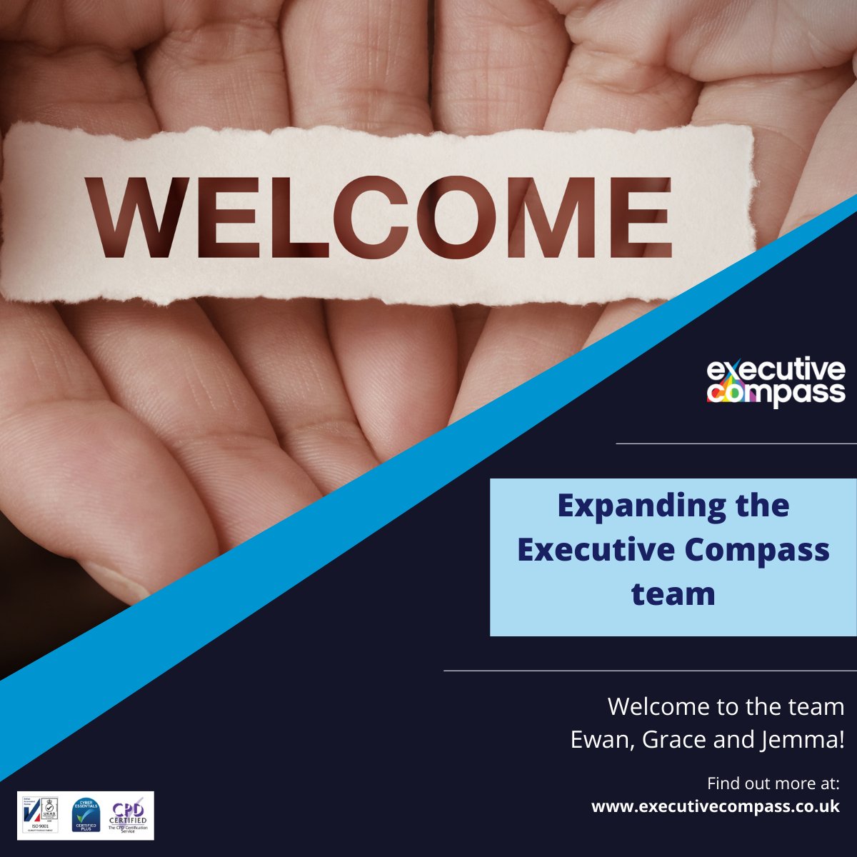 ExecCompass's tweet photo. This month our bid writing team has grown by three! We'd like to welcome Ewan, Grace & Jemma to #ExecutiveCompass. Keep your eyes peeled for their website bios on our website, in the meantime take a look at some recent updates from the rest of the team 👇
https://t.co/cW5I0sfUhq https://t.co/NOUZ6BZudL