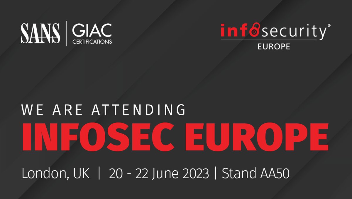 Attending #InfosecurityEurope 2023 tomorrow?

Learn about the latest advancements in #Cybersecurity training from <a href="/SANSInstitute/">SANS Institute</a> at <a href="/Infosecurity/">Infosecurity Europe</a>. 

ℹ️ Interested in learning more? We'll be onsite at Stand AA50 to answer questions.

infosecurityeurope.com/en-gb.html

#SANSTraining