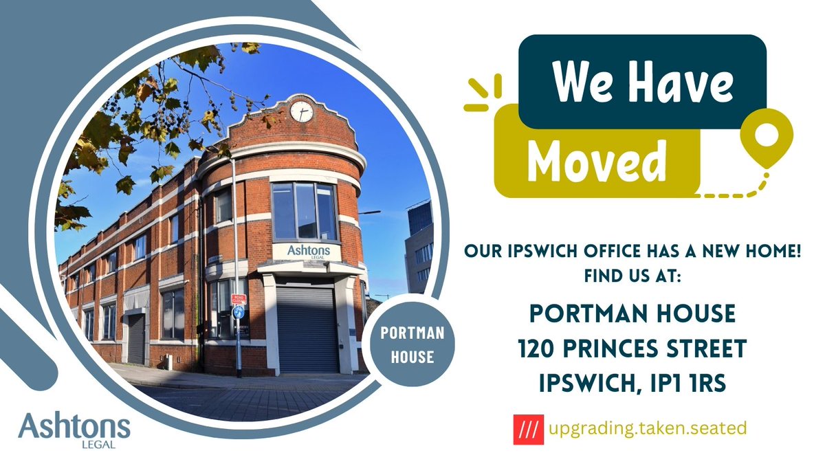 ➡️ WE'VE MOVED ⬅️ Our #Ipswich office has a new home from today! You can now find us at: Portman House, 120 Princes Street, Ipswich, Suffolk, IP1 1RS. #Suffolk #officemove #lawfirm
