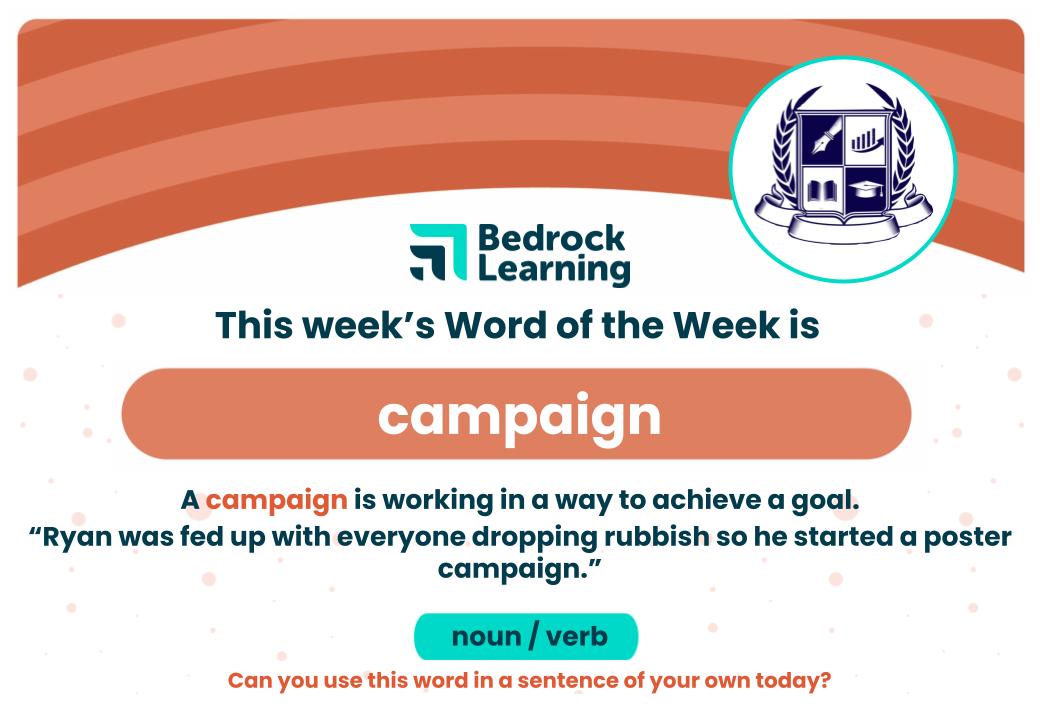This week's #WordOfTheWeek is 'campaign', a #noun or #verb! How will you use this word in your classroom?  Showcase your own words by downloading our free customisable WOTW poster for your school! hubs.ly/Q01SQQWY0 #EdTech #Literacy #Teaching #EdChat #Teachers #EngChat