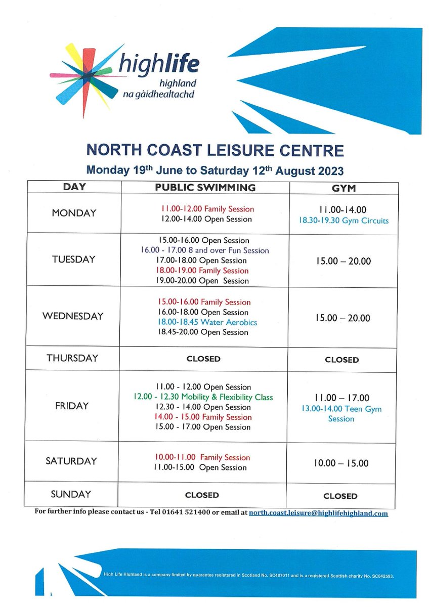 Melvich_SCIO's tweet photo. Latest timetable for North Coast Leisure Centre https://t.co/MTmW49p7Ig
