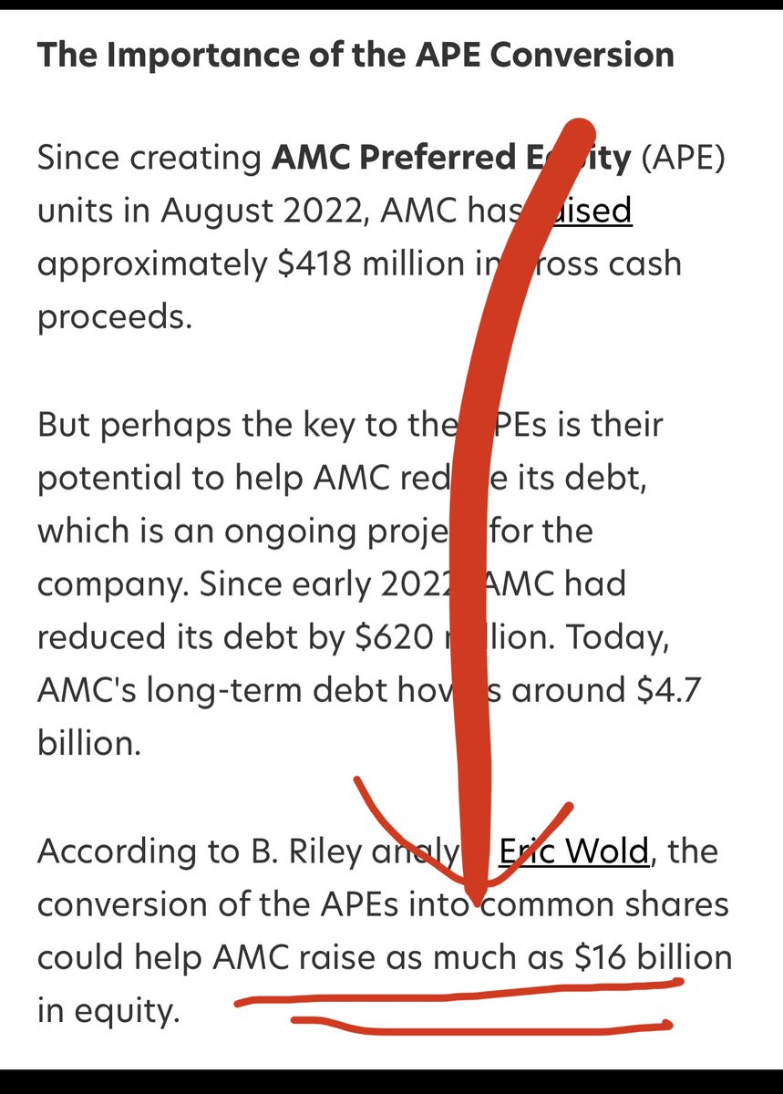 #APE Conversion has the #shorts beyond terrified simply because that can cause AMC to raise as much as 16billion in equity, #WeKnow got’em by the balls!! The debt is only about 4.7b. And we can raise up to 16b. I HHHHHOOOOODDDDDDDLLLLLL!!