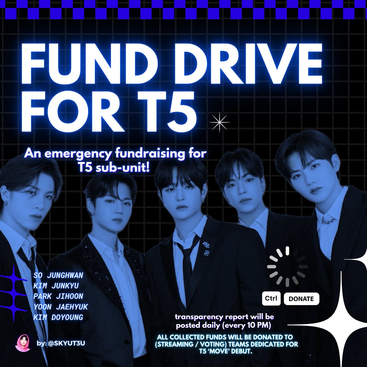 SKYUT3U's tweet photo. FUND DRIVE FOR T5 SUB-UNIT ! 🚨
— hello! aside from #TeamSingko ipunan, I am also opening a fundraising drive for T5 debut promotion. For infos & donation, please check the details below.
📍All the collected funds will be donated to T5 funds for debut promotions. Thank you! 🥺💙 https://t.co/ZxGFgnPcHc