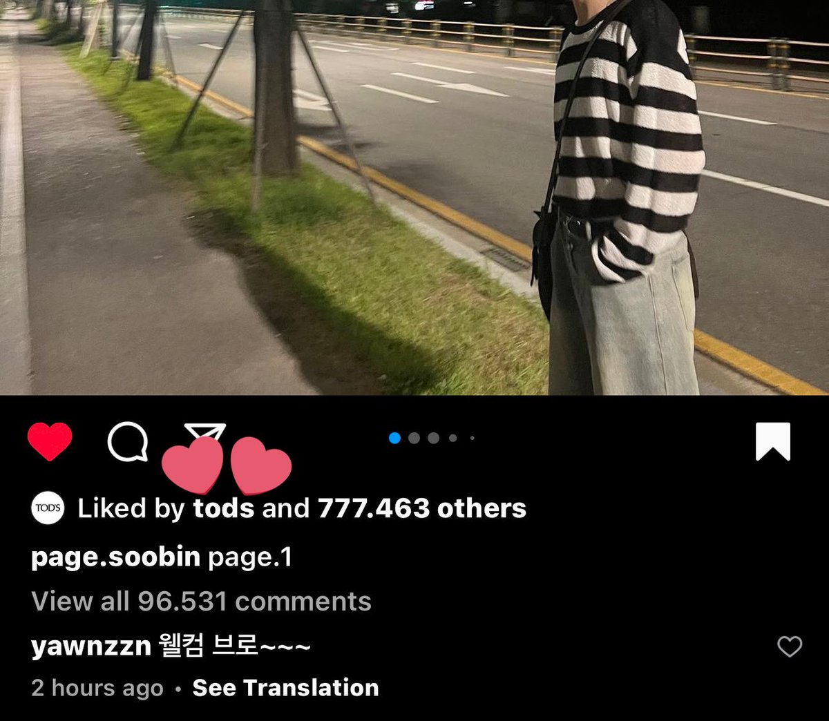 GUYS TODS LIKED SOOBINS FIRST INSTAGRAM POST