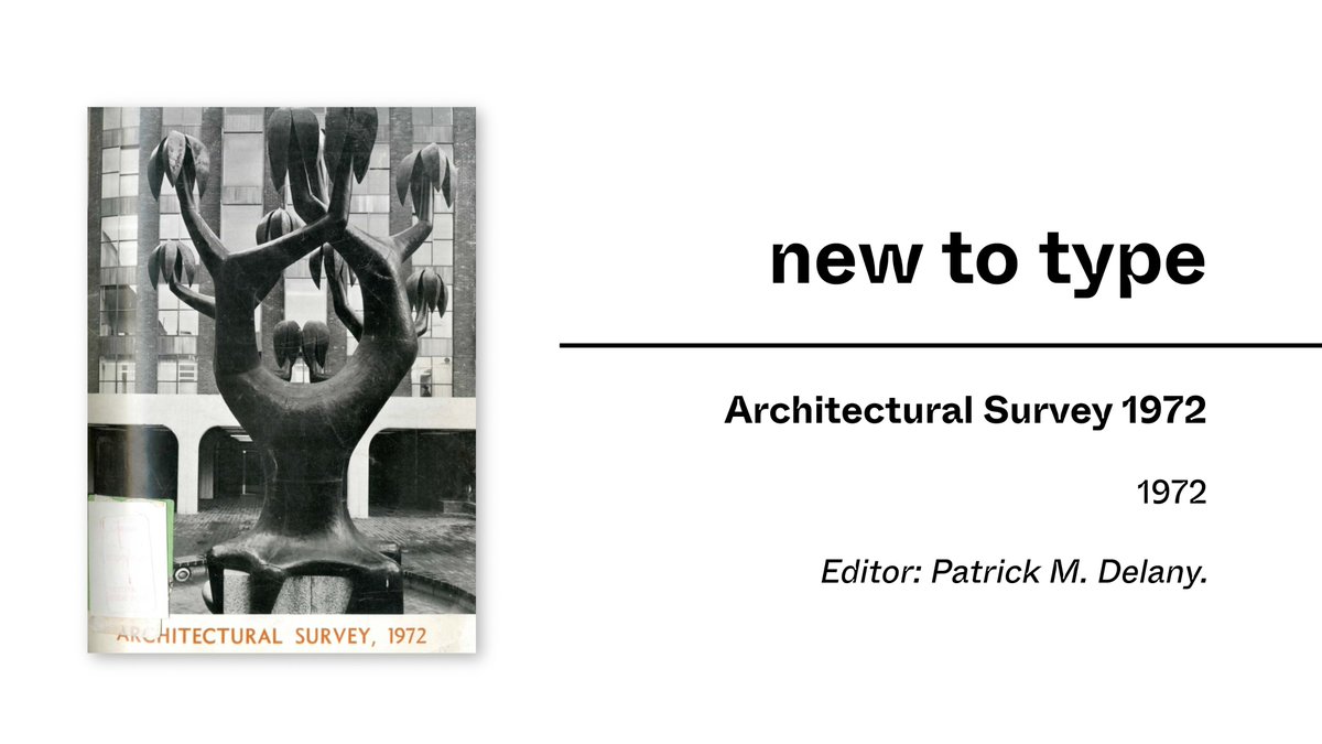 #NewtoType

Architectural Survey 1972

Architectural Survey was an annual review of contemporary architecture in Ireland, which ran from 1953-1972.

#digitallibrary #architecture #design #builtenvironment