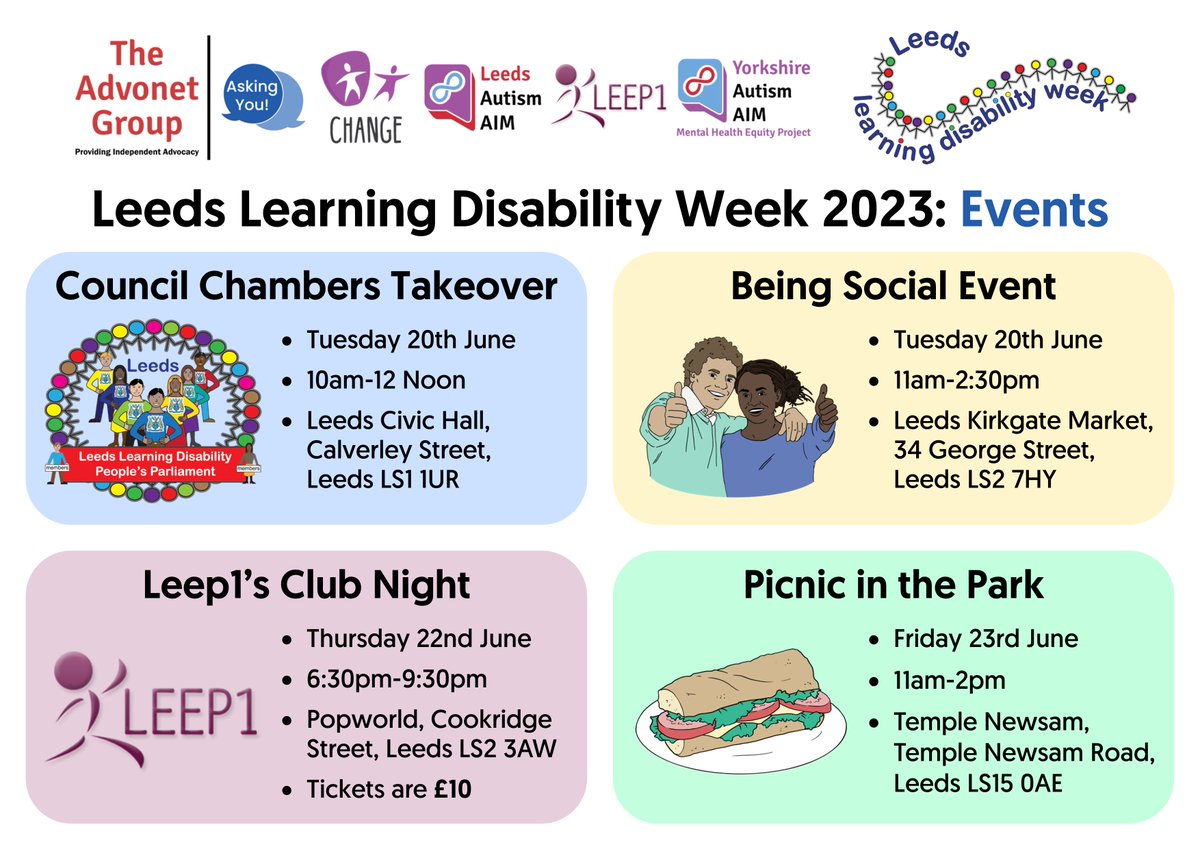 AdvonetUK's tweet photo. This week is #LeedsLearningDisabilityWeek! As part of that, our @Leep1_Leeds, @askingyouleeds and @changepeople_ teams will be involved in a few events - find out what they're up to here: https://t.co/b7eL58TkJN #LearningDisabilityWeek #Leeds https://t.co/NE0DuScicJ
