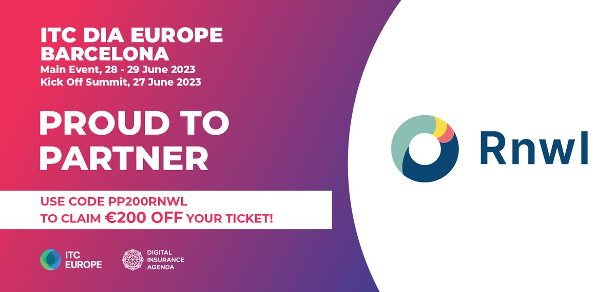 We're going to be at Europe's largest insurtech festival in Barcelona. 

Use PP50%RNWL for 50% discount on the normal ticket price.

See you there!

#insurtech #europe
@TheDIACommunity