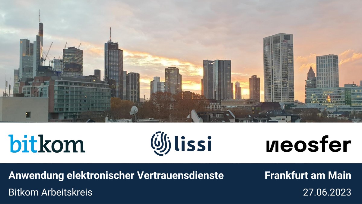 📢 Freut euch auf den Bitkom-Arbeitskreis "Anwendung elektronischer #Vertrauensdienste" 

27. Juni 2023
🏢 neosfer GmbH / #Lissi 
Eschersheimer Landstraße 6
Frankfurt am Main

Wir diskutieren #OZG, #eIDAS und #NIS mit Experten.
<a href="/Bitkom/">Bitkom</a> @neosfer2022