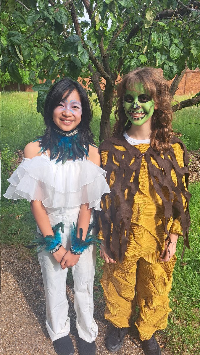 Friends since 4 years old from when we used to run a PQA "Poppets" class for 4/5 year olds! Here they are, still with us many years later, offstage dressed as Ariel and Caliban in #TheTempest 💖 🎇