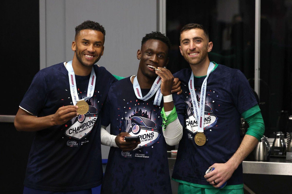 📸| Folarin Balogun, Matt Turner and Auston Trusty after winning the 2023 CONCACAF Nations League Final… the Arsenal connection 😏 #USMNT #afc