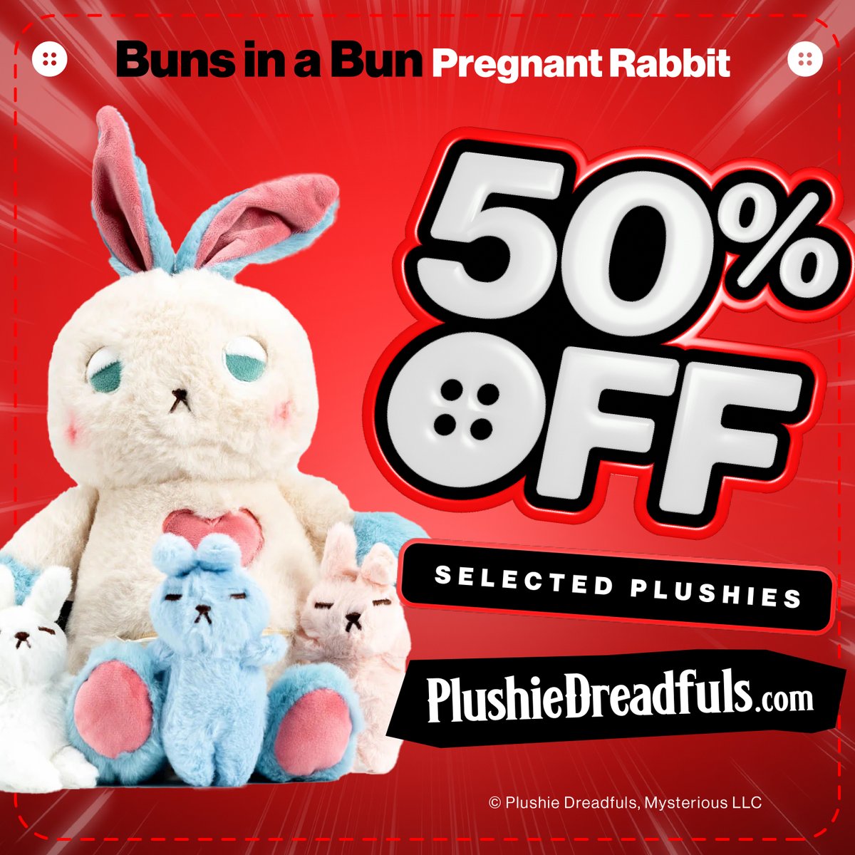 WOW! Numb Bunny is now SOLD OUT, and the rest are sure to follow, last chance to grab 50% off these beauties  with code SUMMERSOLS  #plushies #discount

mysterious.americanmcgee.com/collections/su…