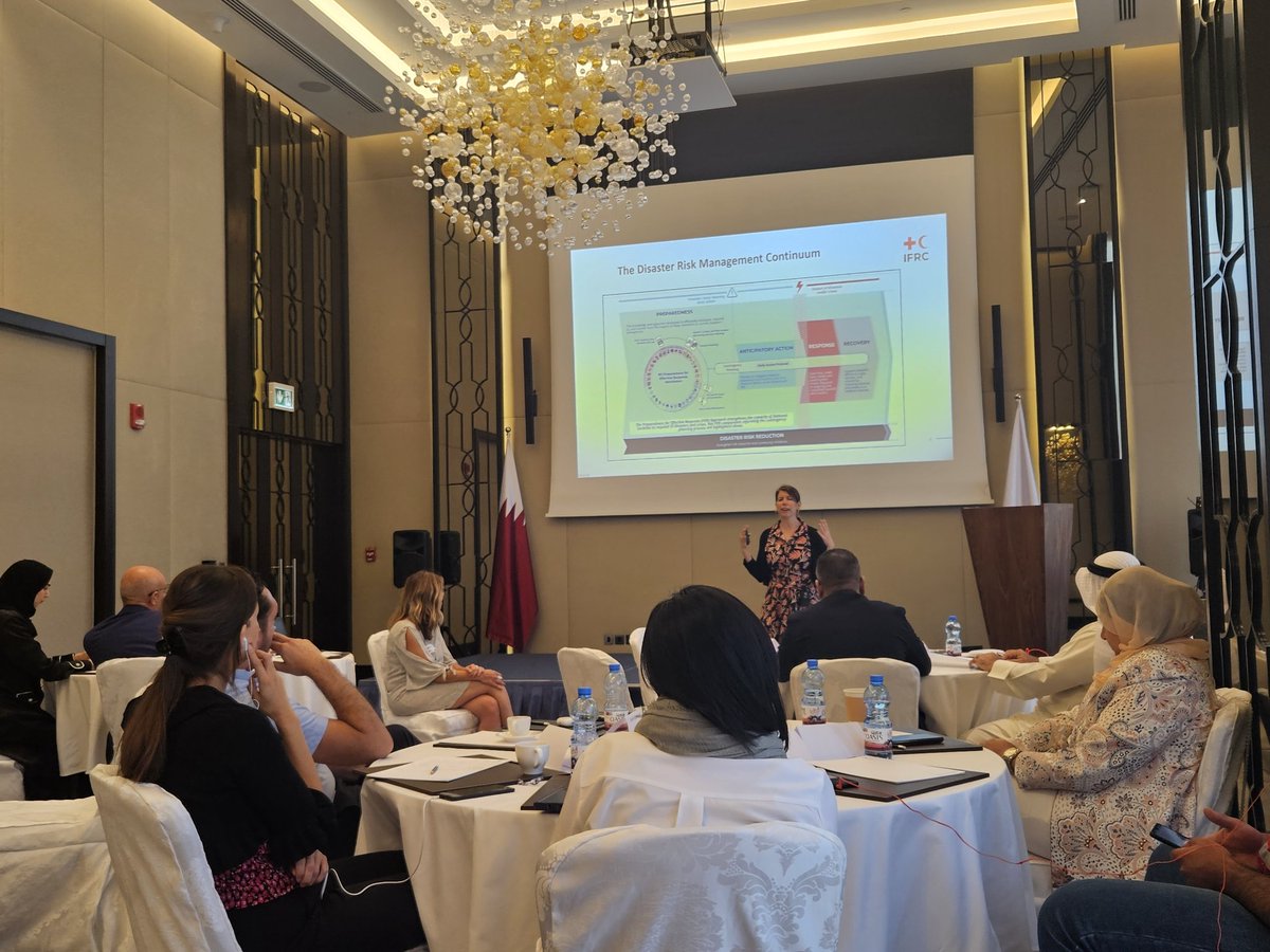 Face to face meeting of our #RedCrossandRedCrescent National Societies  #ClimateChangeCommunityOfPractice  #MENa been Prepared and work to integrate the climate change in our DRM continuum for a most effective work community Institutional level thanks to @QRCS @roteskreuz_de
