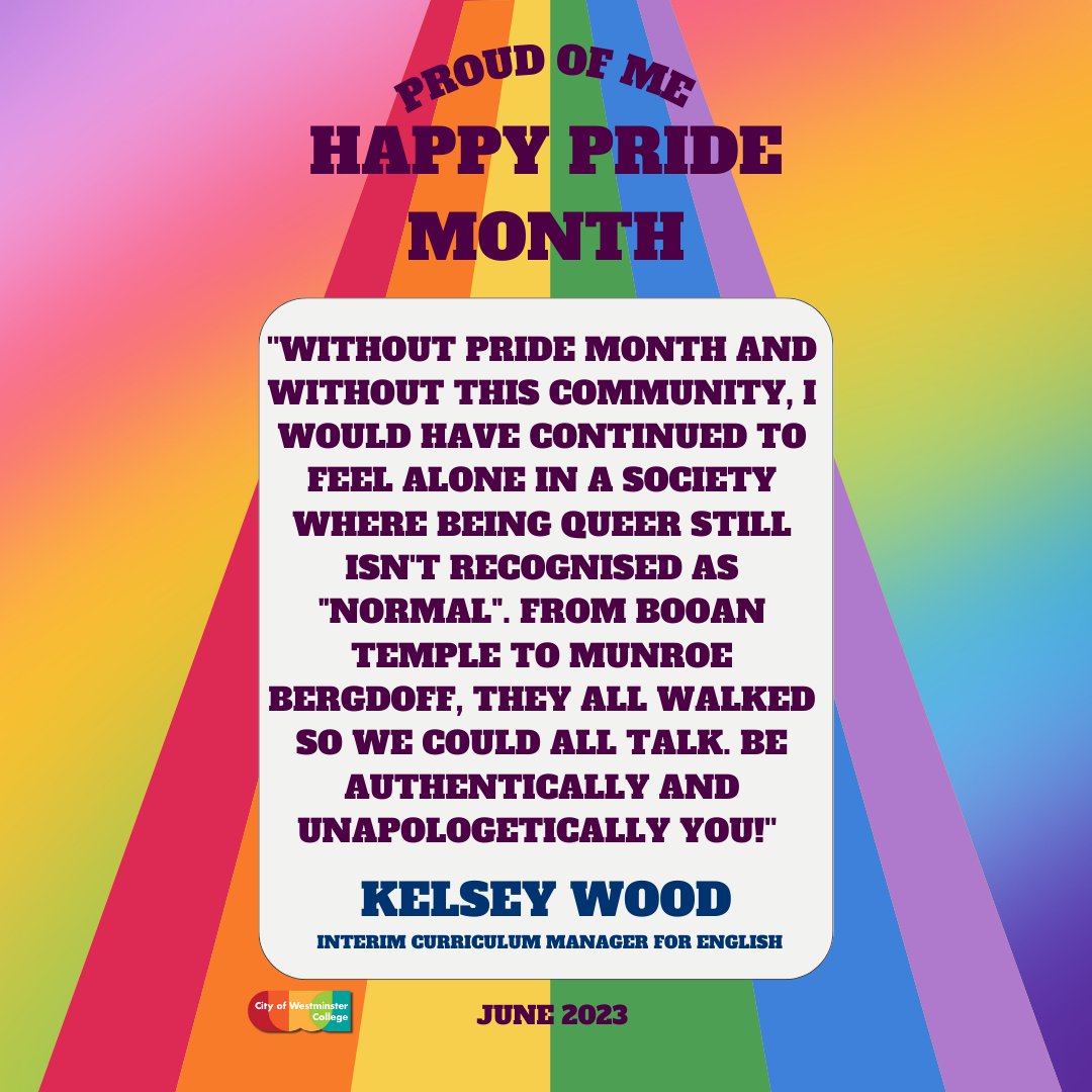 citywestcollege's tweet photo. ‘Be Authentically & Unapologetically YOU!’
You’re free to be yourself at CWC - we encourage every student to accept and embrace diversity and equality🏳️🌈🏳️⚧️
#WeAreCWC #PrideMonth2023 #PrideMonth #LGBT #LGBTQ #LGBTQIA https://t.co/d8gCICIIgc