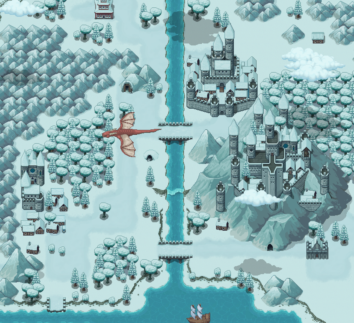 New update available. Added more winter/snowy stuf into the fantasy overworld tileset.
#gamedev #indiedev #pixelart #IndieGameDev #rpgmaker #RPGツクール #gamedevelopment