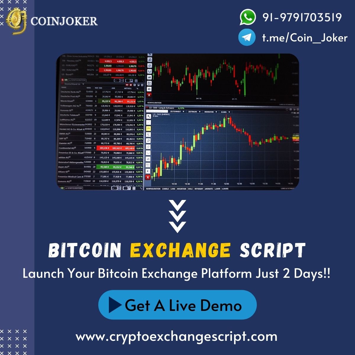 coinjoker_tech's tweet image. Say goodbye to lengthy transaction times!
Coinjoker's #BitcoinExchangeScript leverages advanced technology to enable swift and seamless transactions. Enjoy access to a vibrant and liquid market.
Get in touch with us today to learn more &gt;&gt; tinyurl.com/3jrz6z62
