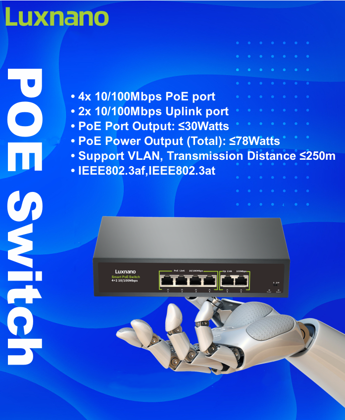 4+2ch 100Mbps PoE Switch
#luxnano
#cctv #poeswitch #ipcamera #nvr